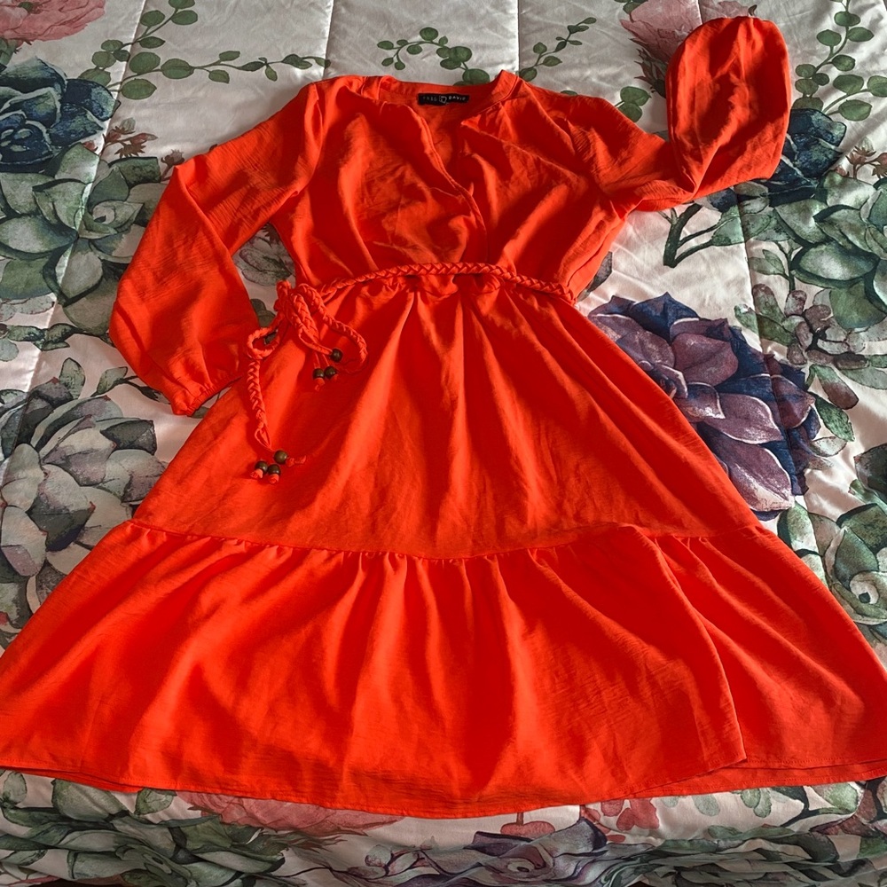Fred David Orange Long Sleeve Dress